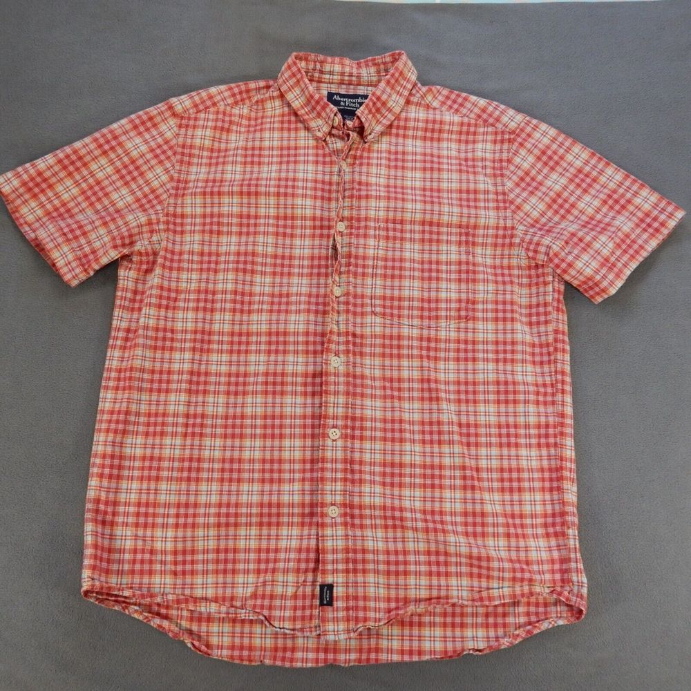 Abercrombie Fitch Mens Shirt Medium Red Plaid Pocket Button Cotton Casual Top